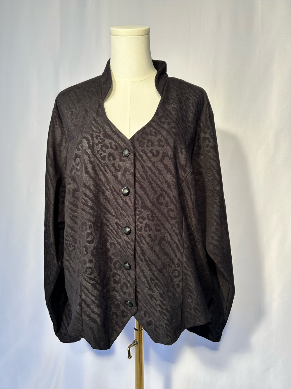 Vintage Banjo Dallas TX Black Animal-Print Button-Front Women's Western Shirt